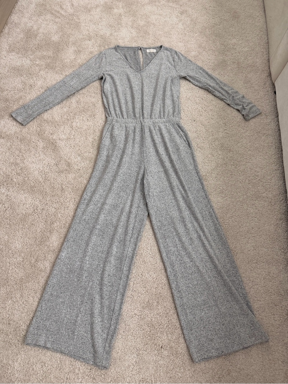 Lou & Grey Heather Gray Long-Sleeve Wide-Leg Jumpsuit